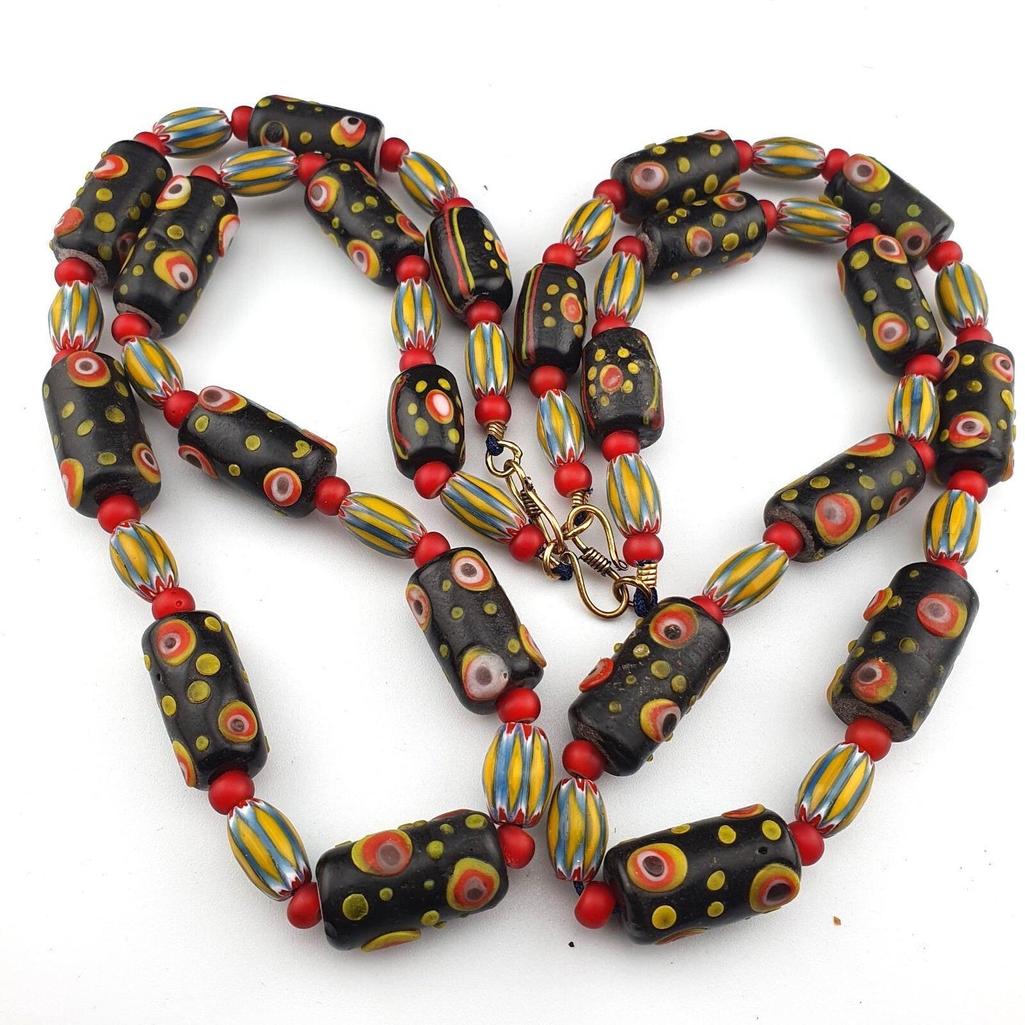 Vintage African Style Chevron Glass Bead Necklace, Gabri Eyes