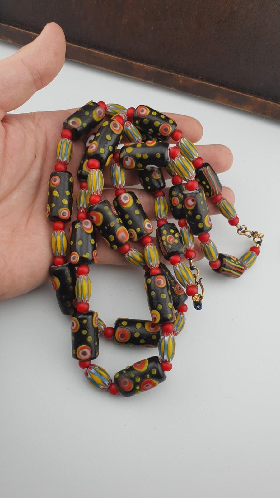 Vintage African Style Chevron Glass Bead Necklace, Gabri Eyes