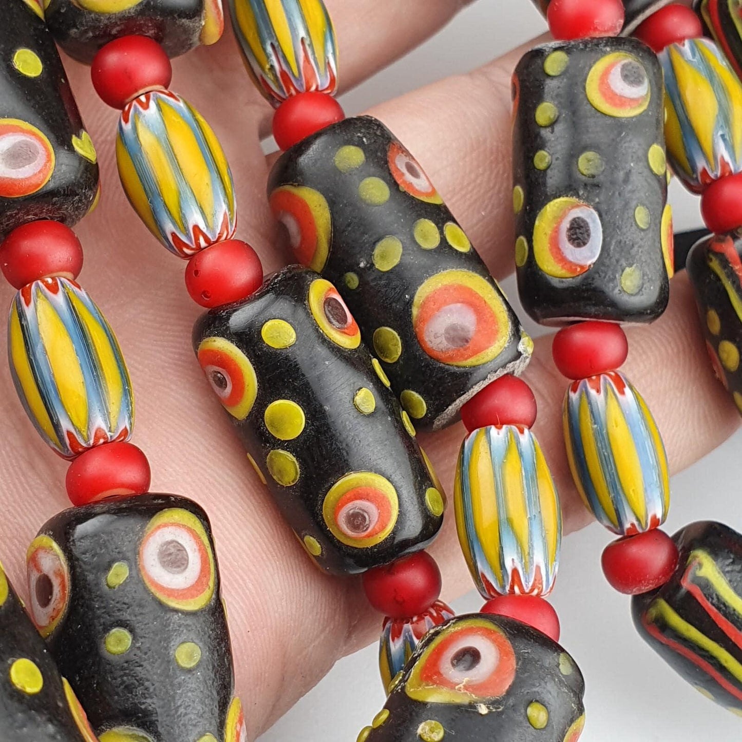 Vintage African Style Chevron Glass Bead Necklace, Gabri Eyes