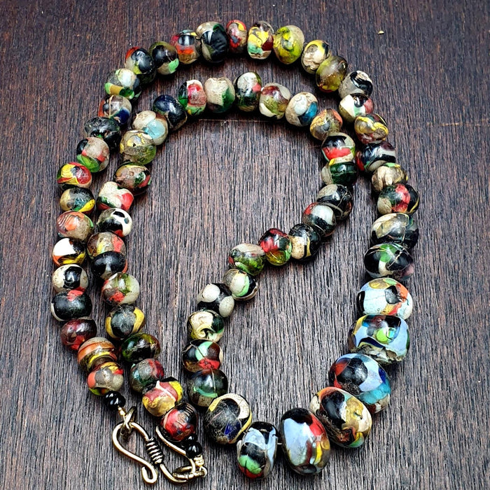 Antique millefiori bead jewelry – vibrant glass beads with hook clasp