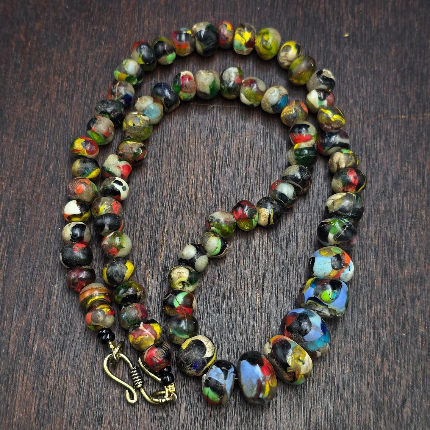 Antique millefiori bead jewelry – vibrant glass beads with hook clasp