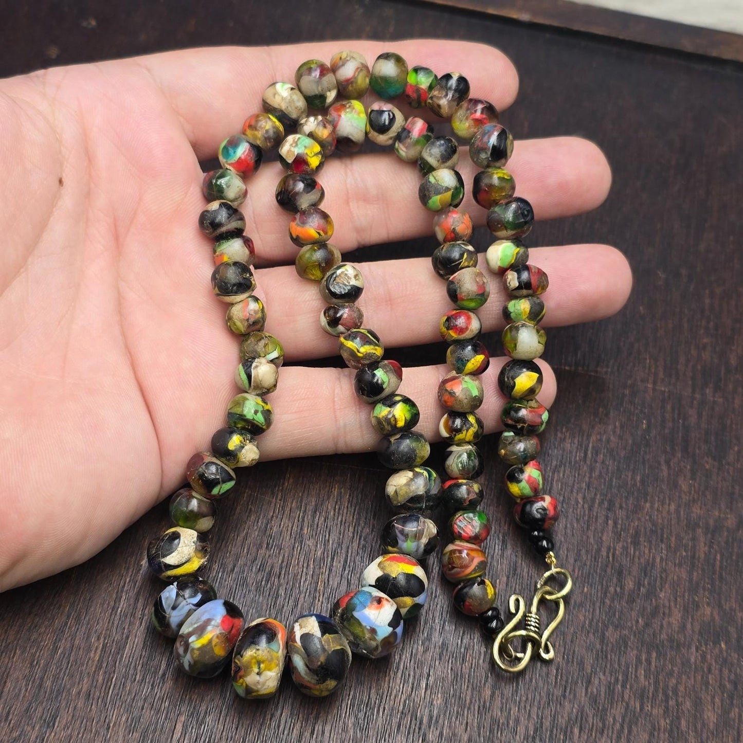Antique millefiori bead jewelry – vibrant glass beads with hook clasp