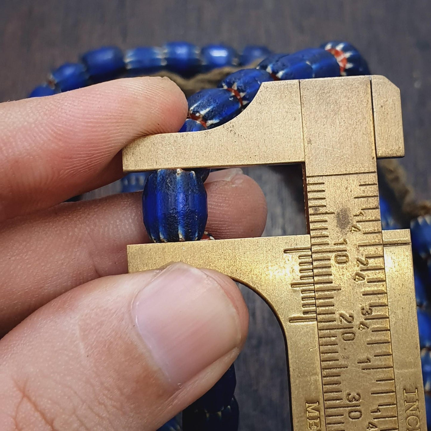 Vintage Blue Chevron Beads Necklace, Old African Glass (24 inch)