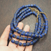 Vintage Blue Chevron Beads Necklace, Old African Glass (24 inch)