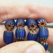 Vintage Blue Chevron Beads Necklace, Old African Glass (24 inch)