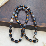 Banded Agate Necklace, Goat Eye Agate, Vintage Style 22"