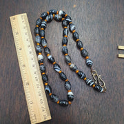 Banded Agate Necklace, Goat Eye Agate, Vintage Style 22"