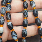 Banded Agate Necklace, Goat Eye Agate, Vintage Style 22"