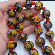 Vintage African Style Chevron Glass Bead Necklace, 22 Inch