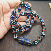 Vintage chevron venetian style skunk polka dot glass beads necklace oc-1