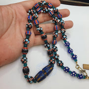 Vintage chevron venetian style skunk polka dot glass beads necklace oc-1