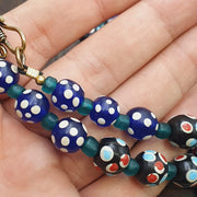 Vintage chevron venetian style skunk polka dot glass beads necklace oc-1