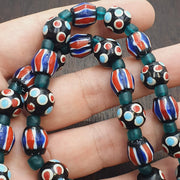 Vintage chevron venetian style skunk polka dot glass beads necklace oc-1