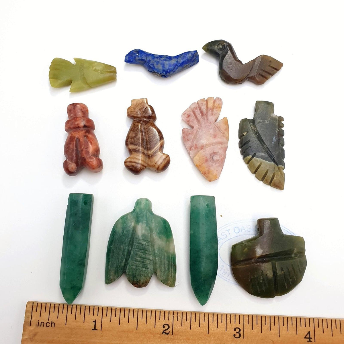 vintage 11 pcs lapis lazuli, jade crystal amazonite stone amulets pendants