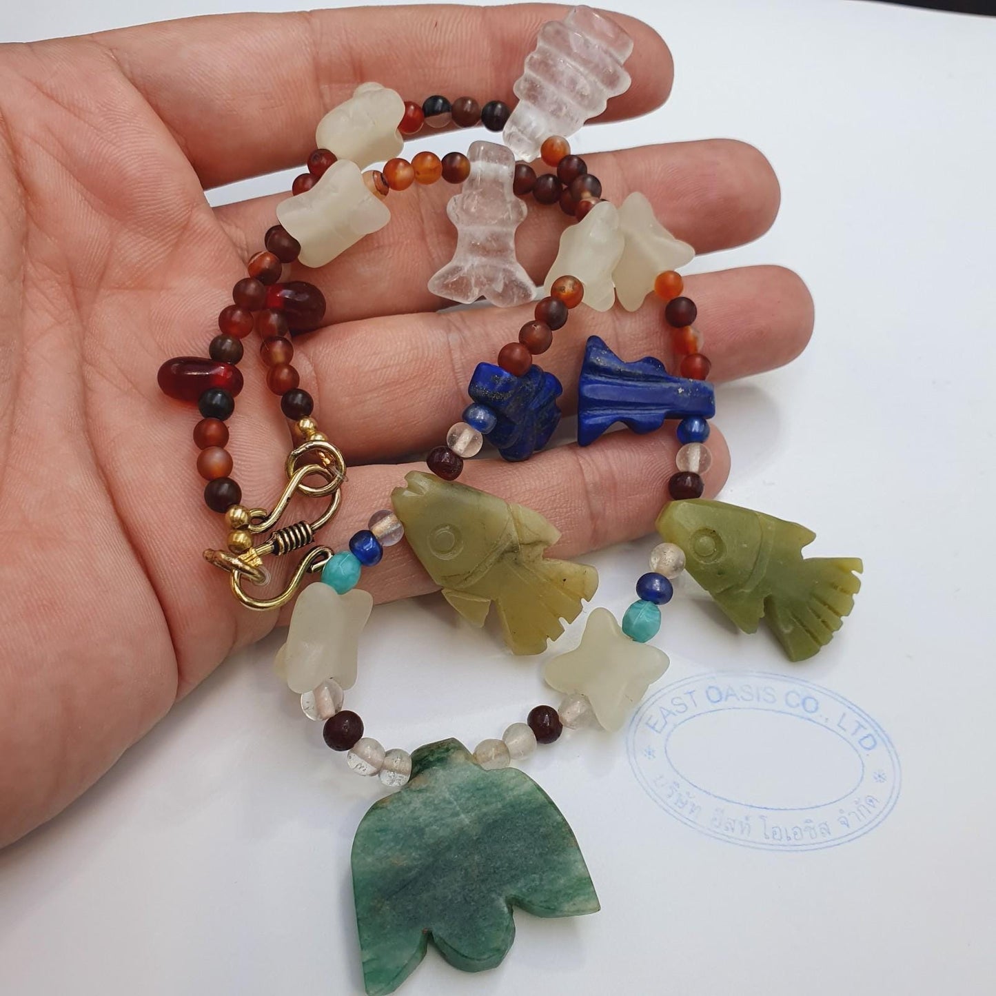 Rare vintage amazonite, lapis lazuli, jade stone amulets pendants necklace