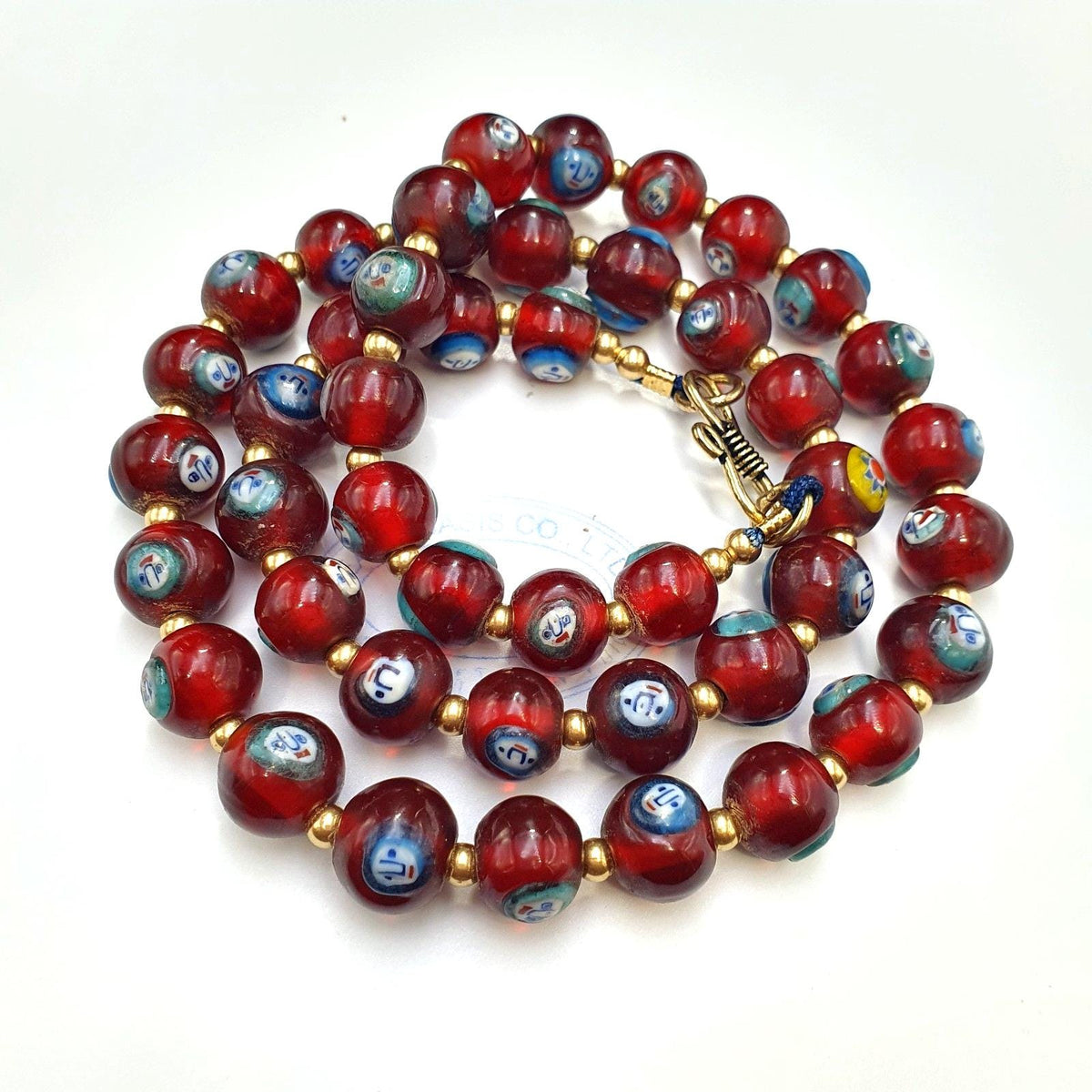 Vintage red venetian style face glass beads beaded necklace gift