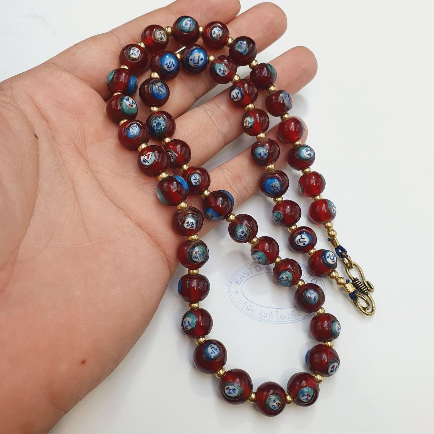Vintage red venetian style face glass beads beaded necklace gift