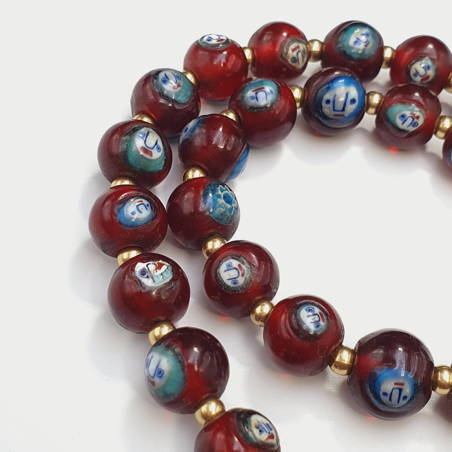 Vintage red venetian style face glass beads beaded necklace gift