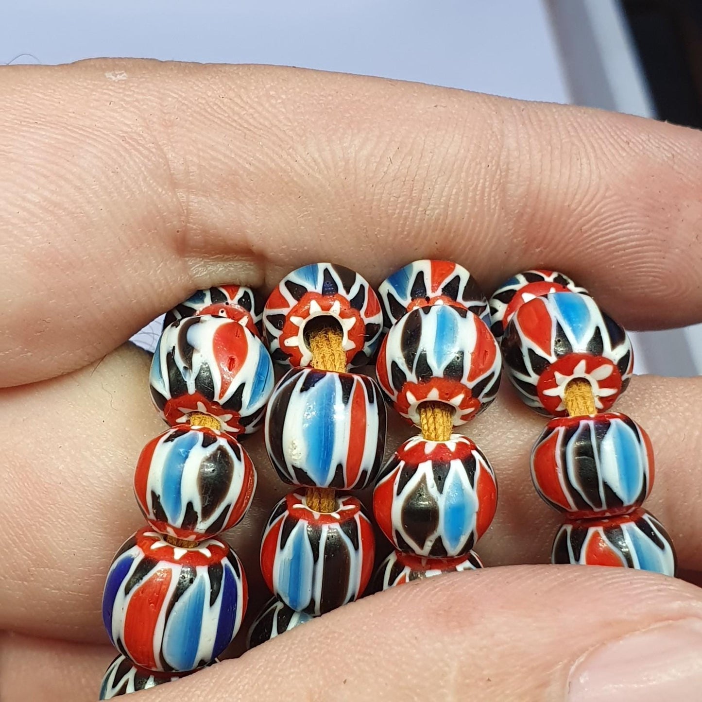 Multicolor venetian inspired glass beads 9mm blue red chevron beads necklace