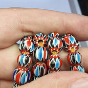 Multicolor venetian inspired glass beads 9mm blue red chevron beads necklace