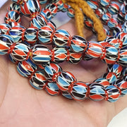 Multicolor venetian inspired glass beads 9mm blue red chevron beads necklace