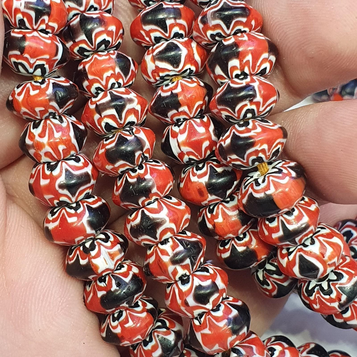 Venetian inspired glass beads 10mm red multicolor chevron beads necklace