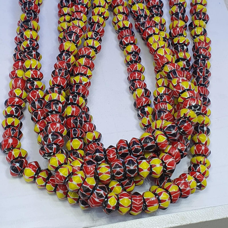 Multicolor venetian inspired glass beads 10mm red yellow chevron beads necklace