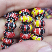 Multicolor venetian inspired glass beads 10mm red yellow chevron beads necklace
