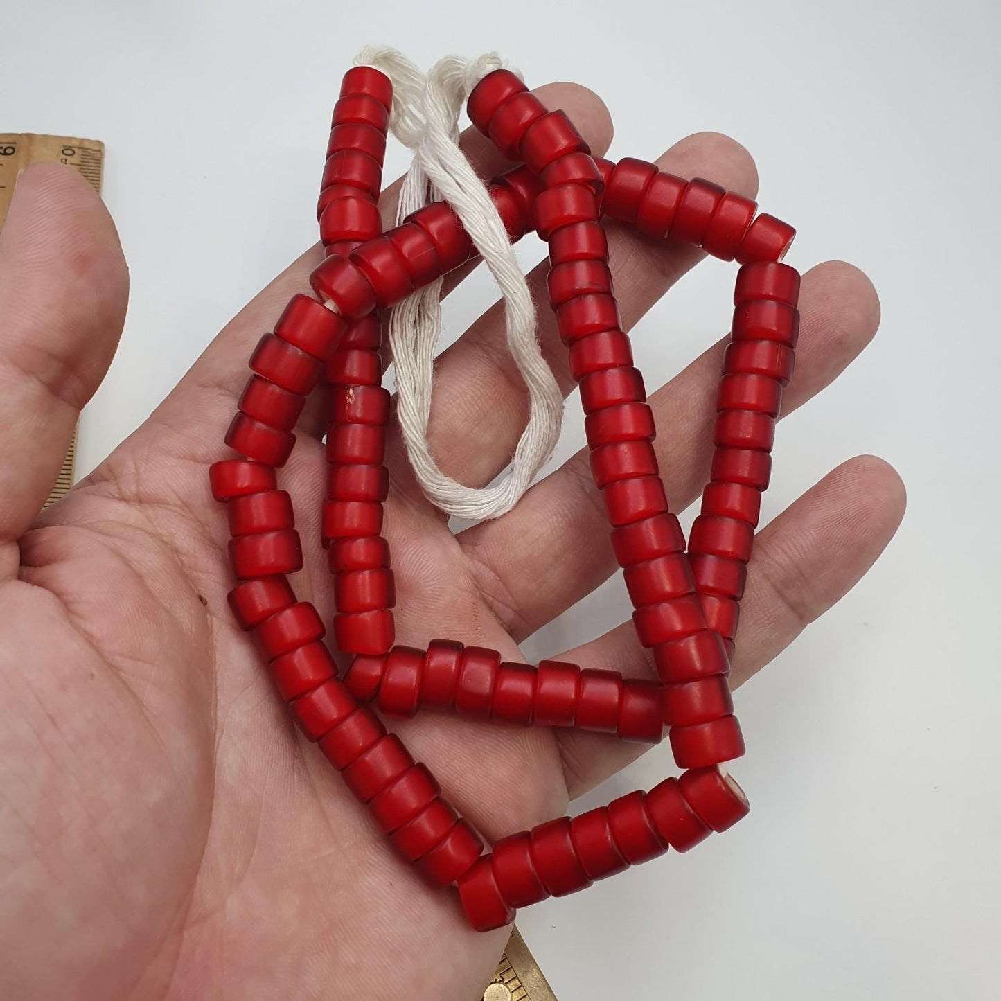 Very unique shape 10mm vintage venetian white heart trade beads long strand