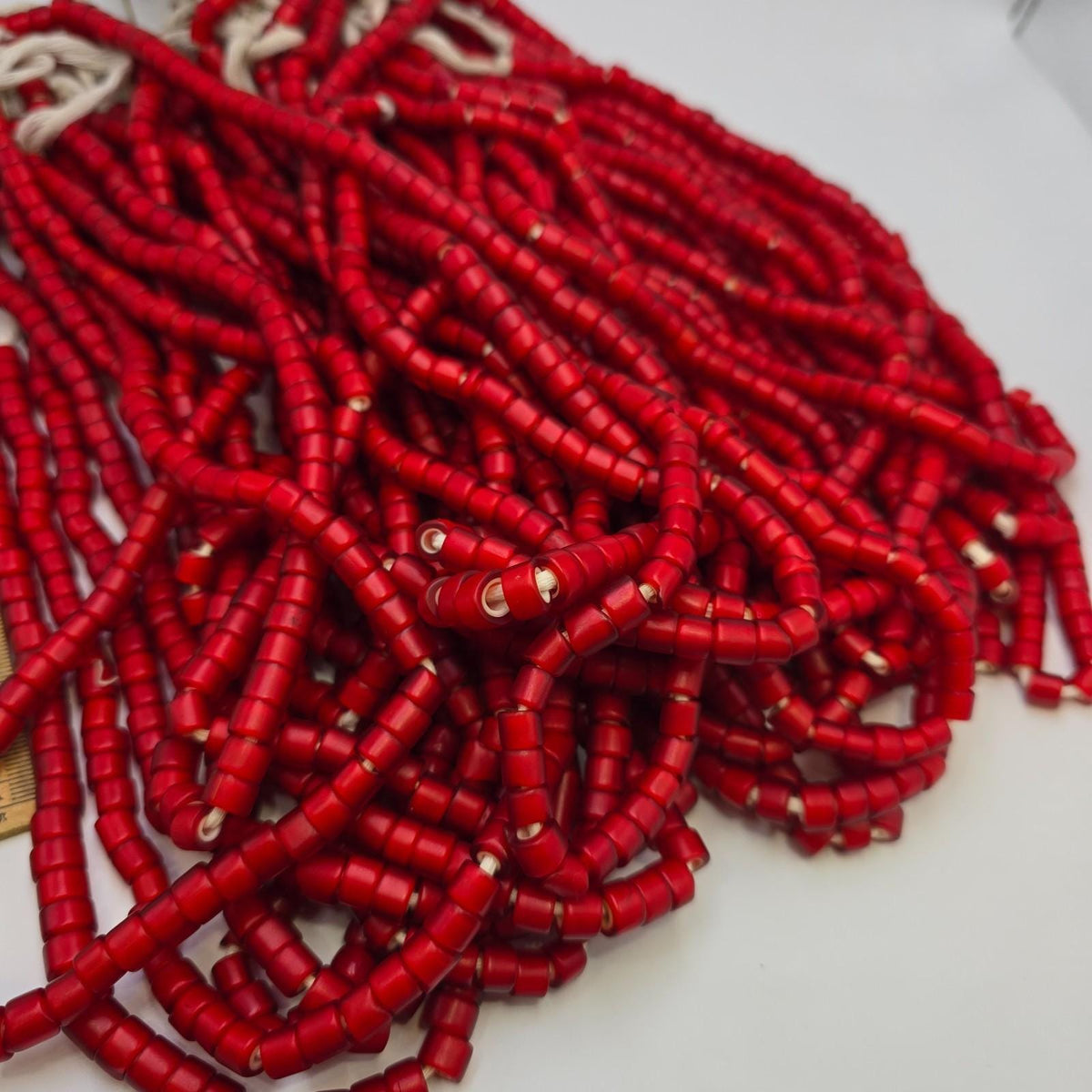 Very unique shape 7-8mm vintage venetian white heart trade beads long strand
