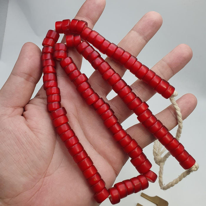 East Oasis Vintage Venetian White Heart Trade Beads - 11mm Long Strand, Red Glass
