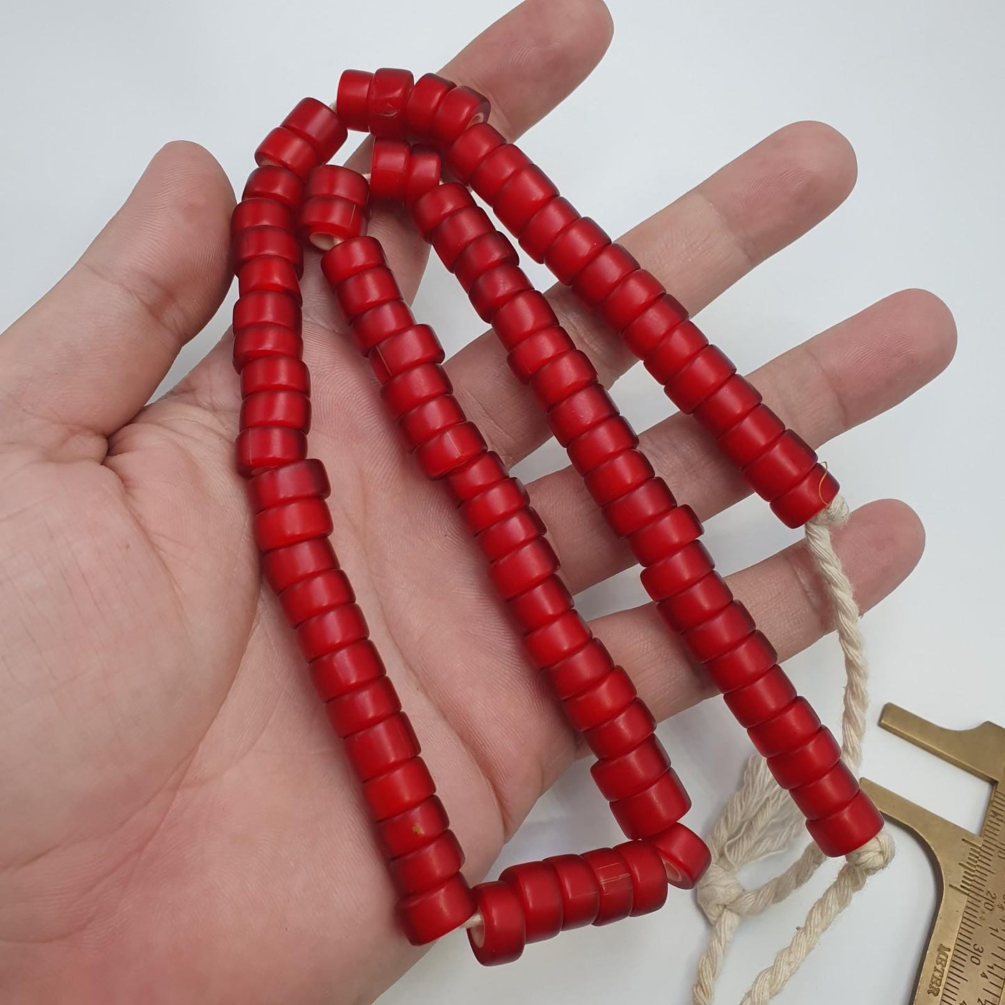 Very unique shape 11mm vintage venetian white heart trade beads long strand