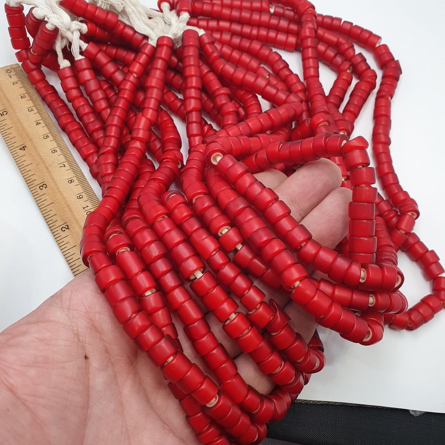 Venetian white heart beads 9mm red glass – vintage african trade jewelry supply