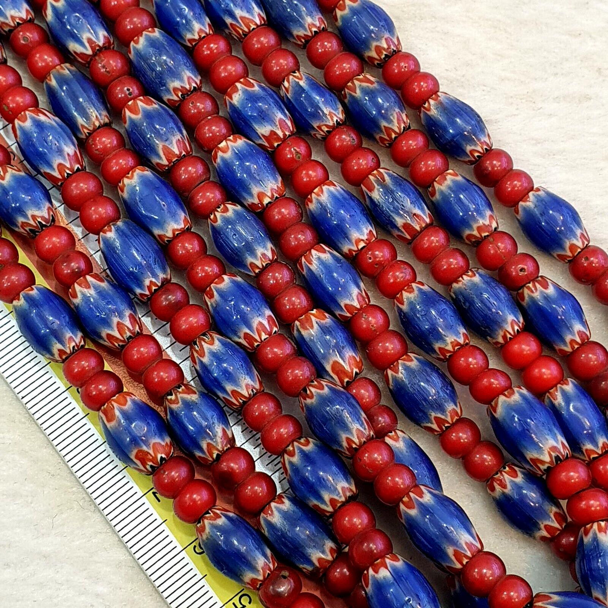 Beads of antiquity vintage venetian white heart and blue chevron beads necklace
