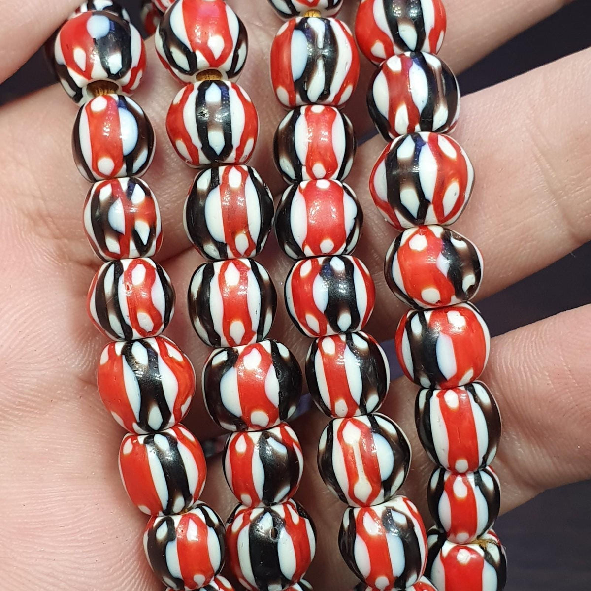 Multicolor venetian inspired glass beads 8mm red black chevron beads necklace