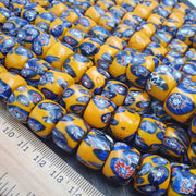 Vintage venetian style floral millefiori beads bold yellow with intricate motifs
