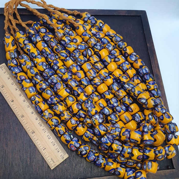 East Oasis Vintage Venetian Style Floral Millefiori Beads Bold Yellow Barrel
