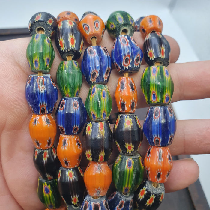 East Oasis Vintage Venetian Style Colourful Millefiori Barrel Bead Strand