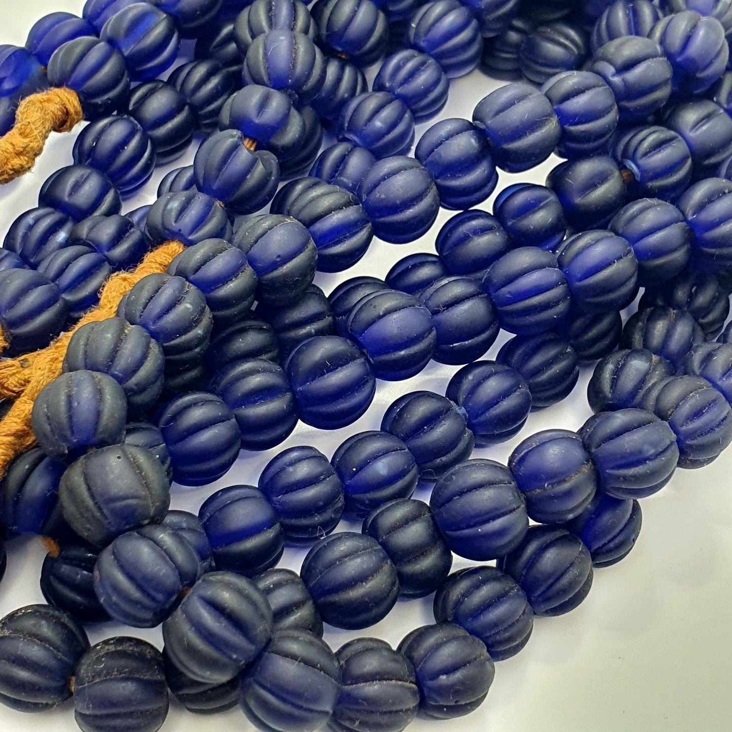 Vintage African Cobalt Blue Glass Bead Strand, 22 inches