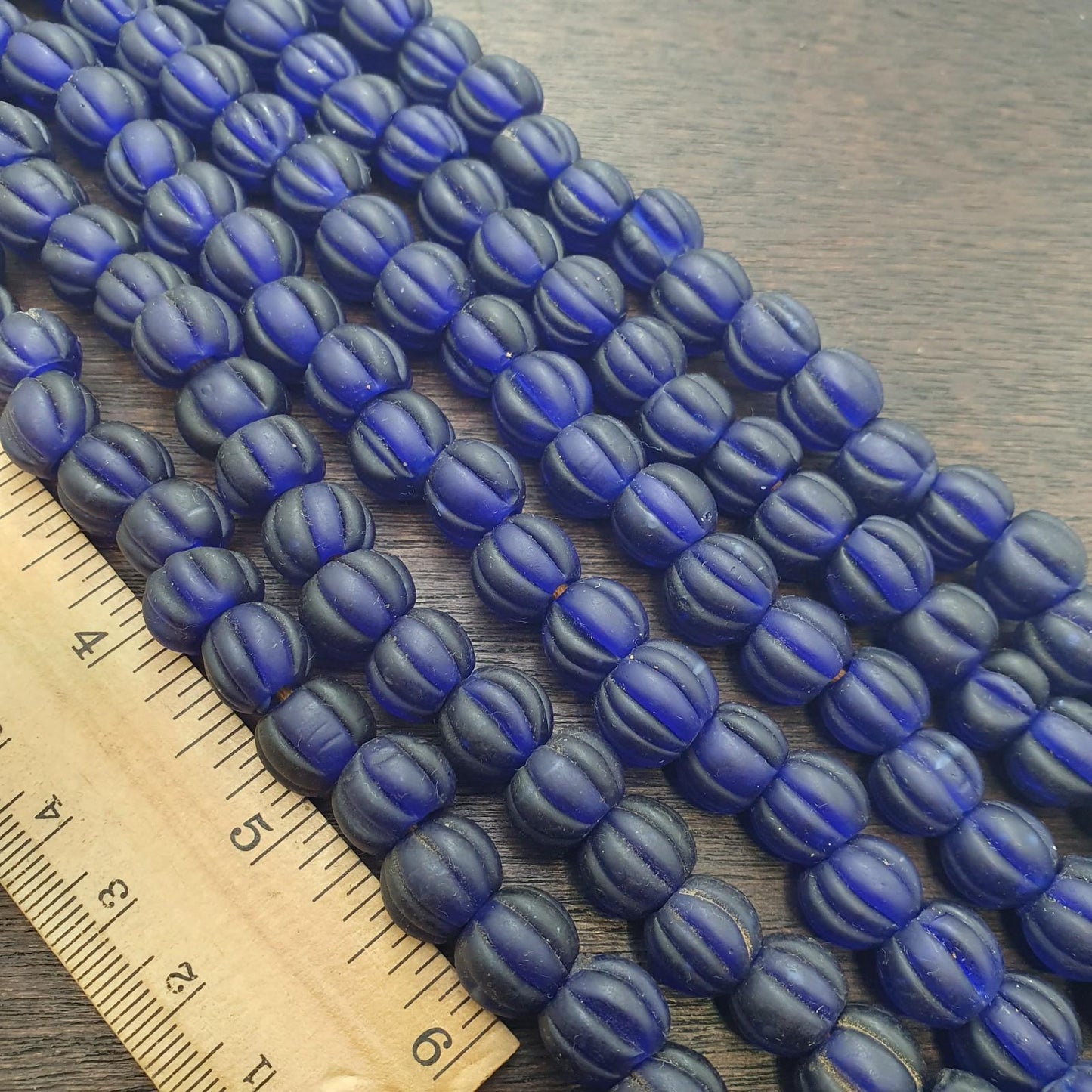 Vintage African Cobalt Blue Glass Bead Strand, 22 inches