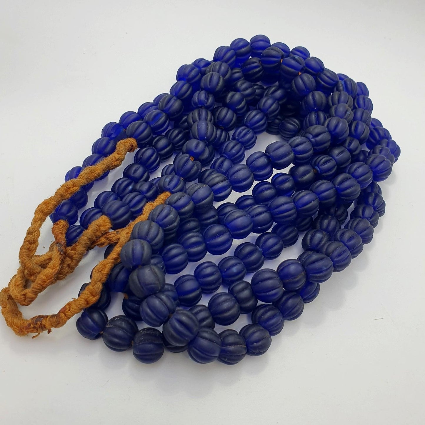Vintage African Cobalt Blue Glass Bead Strand, 22 inches