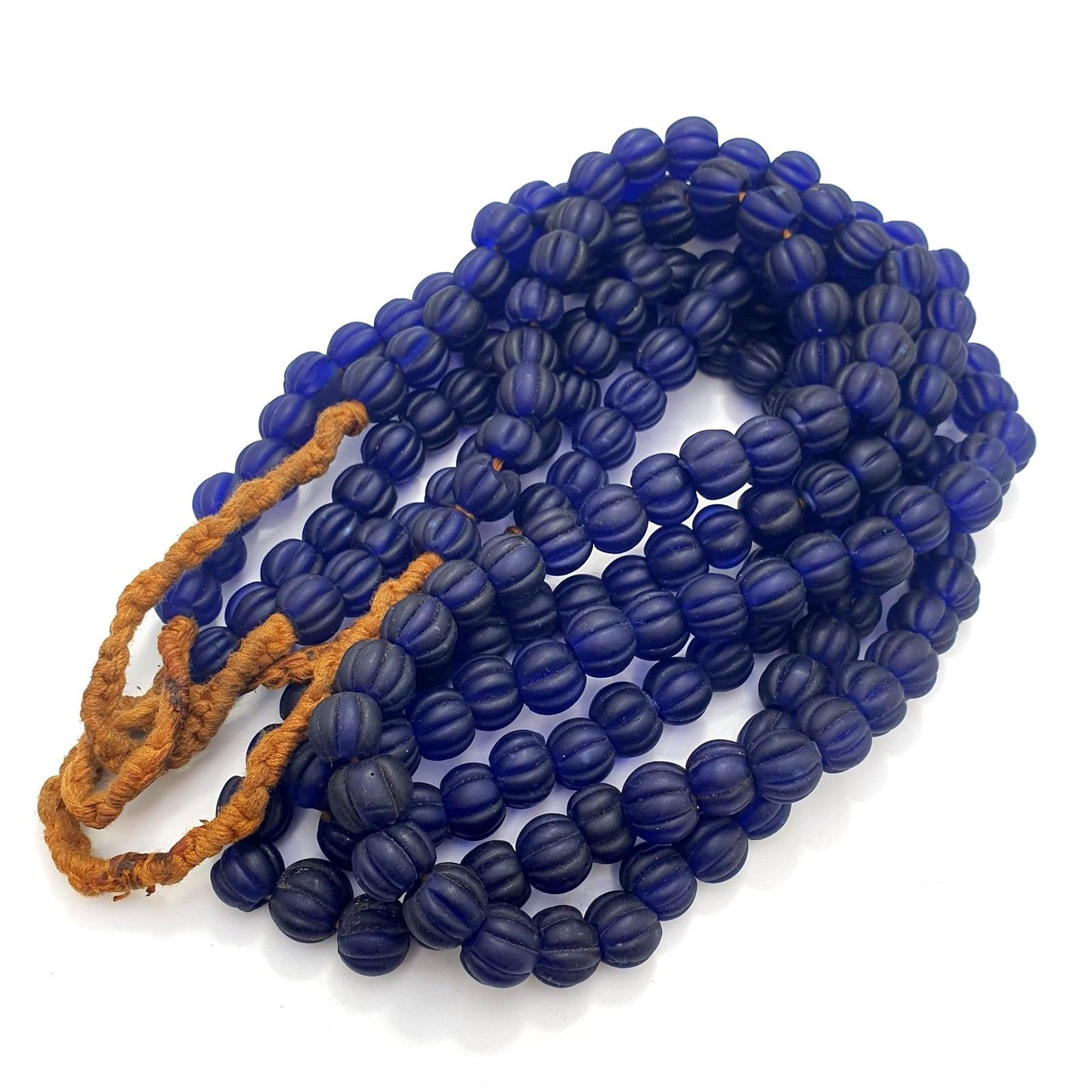 Vintage African Cobalt Blue Glass Bead Strand, 22 inches