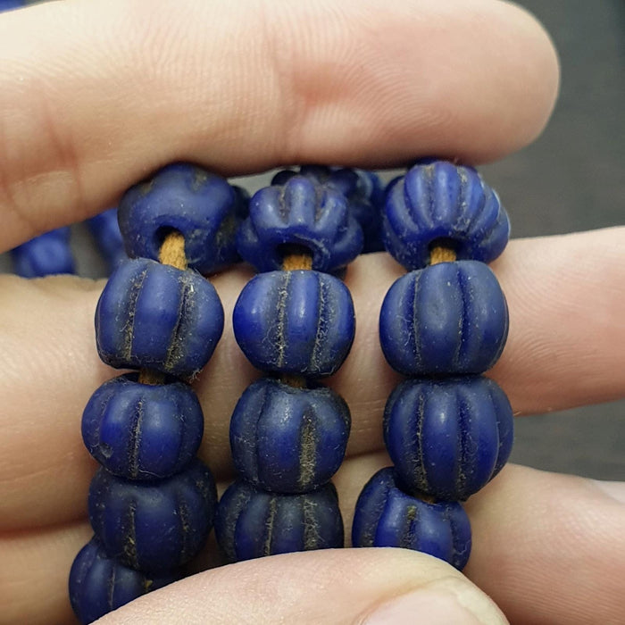 Vintage African Cobalt Blue Glass Bead Strand, Handmade 22"