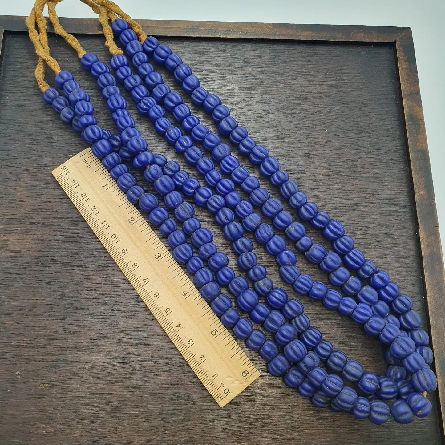 Vintage African Cobalt Blue Glass Bead Strand, Handmade 22"