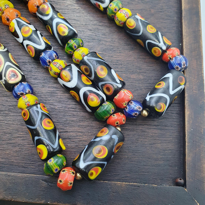 Vintage colorfull venetian style eye glass beads beaded necklace gift