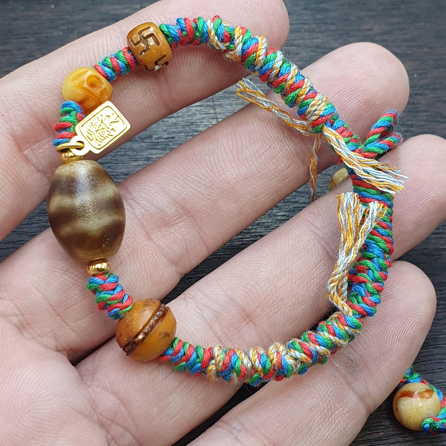 Handmade dzi bead bracelet multicolor cord - spiritual beads bracelet