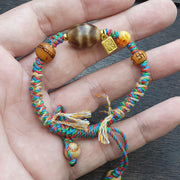 Handmade Dzi Bead, Tibetan Bracelet - Agate, Multicolor Cord, Vintage Spiritual Accessory, Meditation .