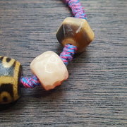 Handmade 9 eyes dzi bead bracelet multicolor cord - spiritual beads bracelet