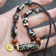 Tibetan Agate Dzi Bead Mala Necklace – Spiritual Protection