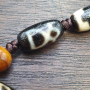 Tibetan Agate Dzi Bead Mala Necklace – Spiritual Protection